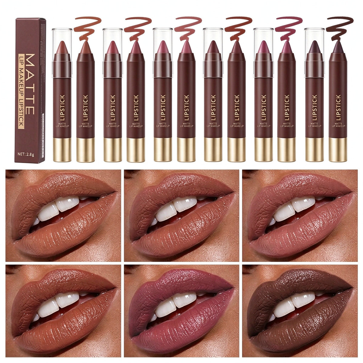 6pcs/set Long-lasting Matte Brown Lipstick