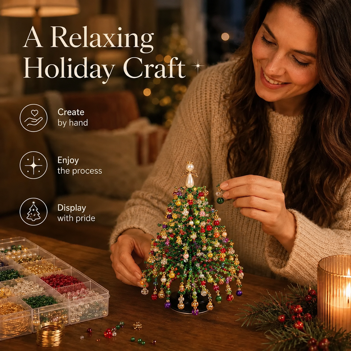🎄✨ DIY Beaded Christmas Tree Kit – 🎅Create Your Own Sparkling Holiday Decoration