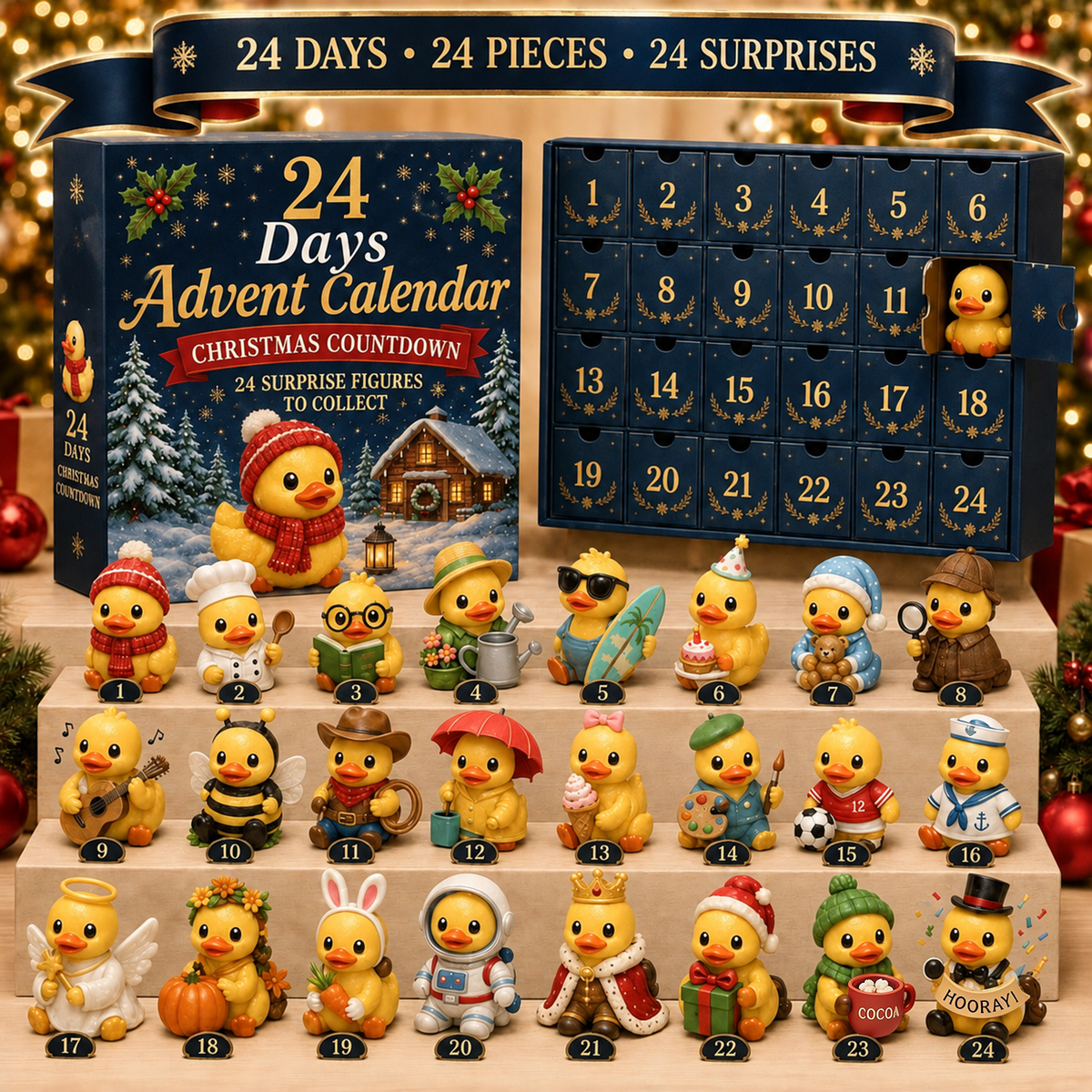 🐥 24 Days of Duck Magic – Advent Calendar with 24 Cute Christmas Ducks to Collect 🎄 (Flat Print on Acrylic)