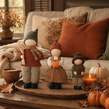 🍁Set of 3 Rustic Fall Harvest Doll Figurines
