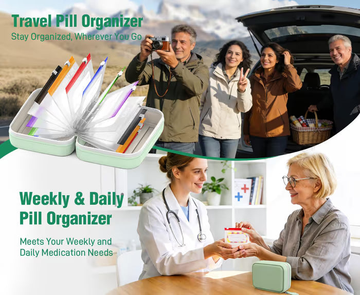💊A8 Waterproof Pill Pouch Set – 7 to 14 Days of Meds & Vitamins💧Waterproof & Crush-Resistant Shell