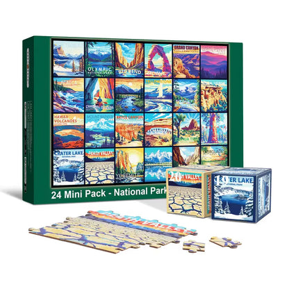 Travel Series, 24 Mini Pack 1000 Pieces Jigsaw Puzzle, 8 Puzzle Stickers, 3 Themes: National Parks, World Heritage, Global City Tour
