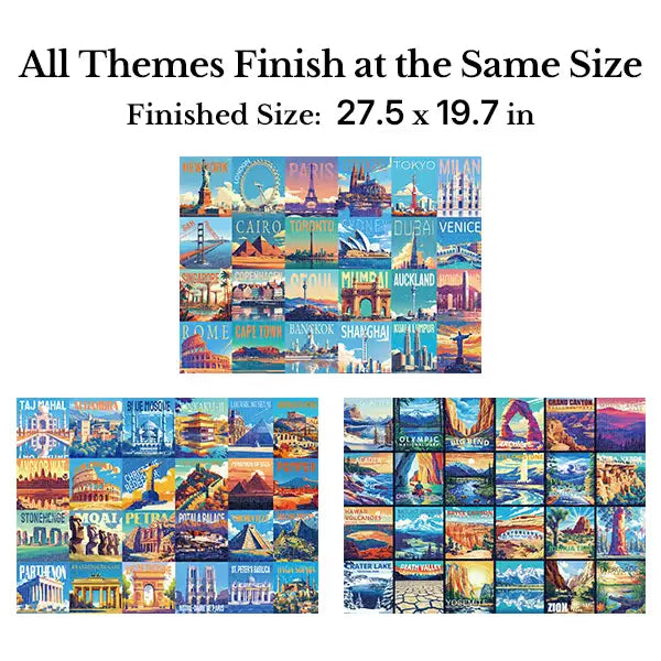Travel Series, 24 Mini Pack 1000 Pieces Jigsaw Puzzle, 8 Puzzle Stickers, 3 Themes: National Parks, World Heritage, Global City Tour