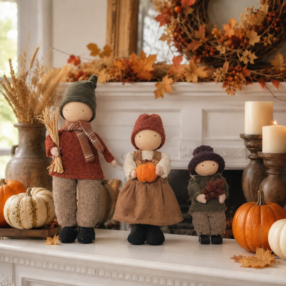 🍁Set of 3 Rustic Fall Harvest Doll Figurines