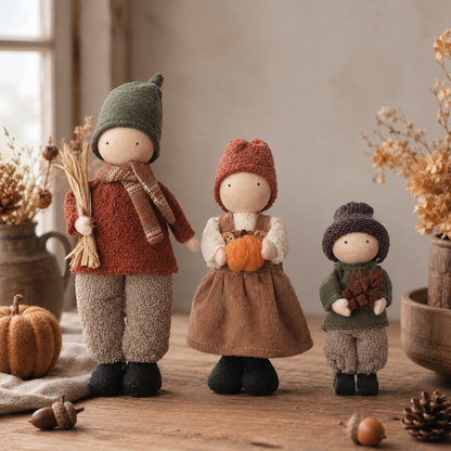 🍁Set of 3 Rustic Fall Harvest Doll Figurines