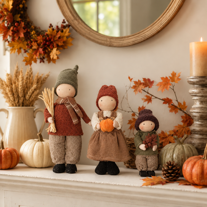 🍁Set of 3 Rustic Fall Harvest Doll Figurines
