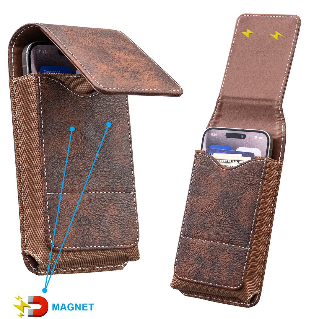 ⚡Big Discount | Waist Belt Cell Phone Pouch 📱 Multi-Pocket Leather Holster with Card Holder