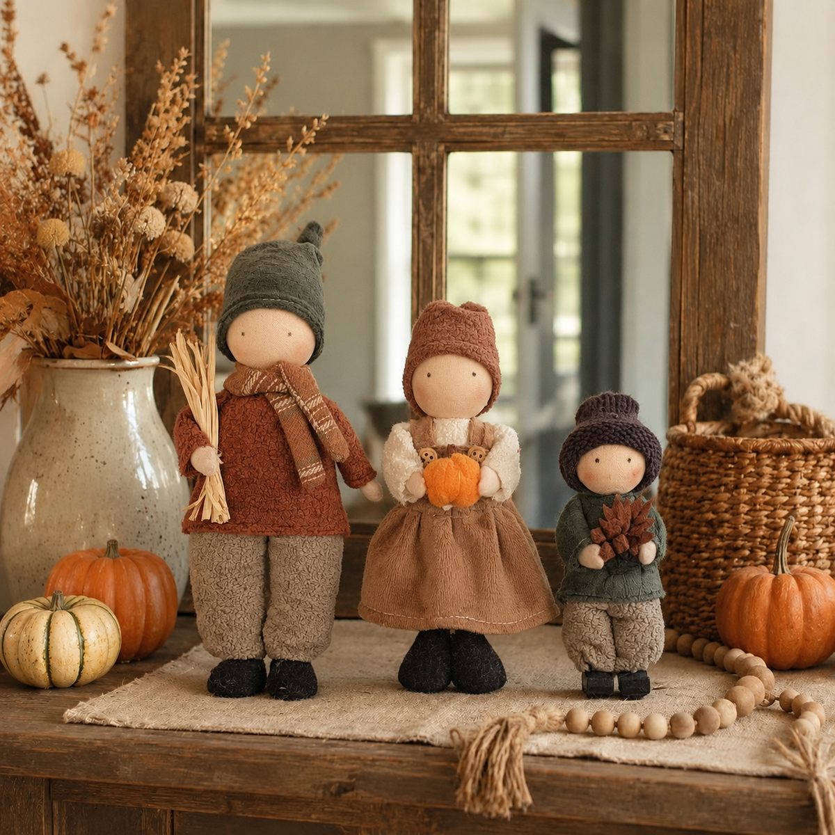 🍁Set of 3 Rustic Fall Harvest Doll Figurines
