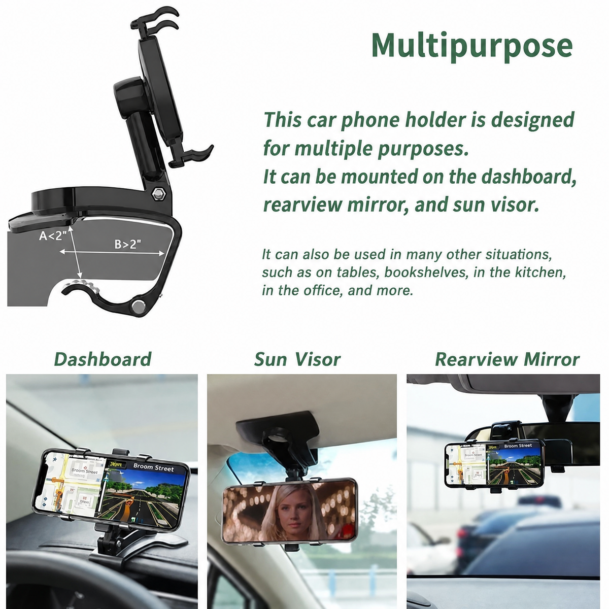 Car Dashboard Phone Holder with 360 Degree Rotation