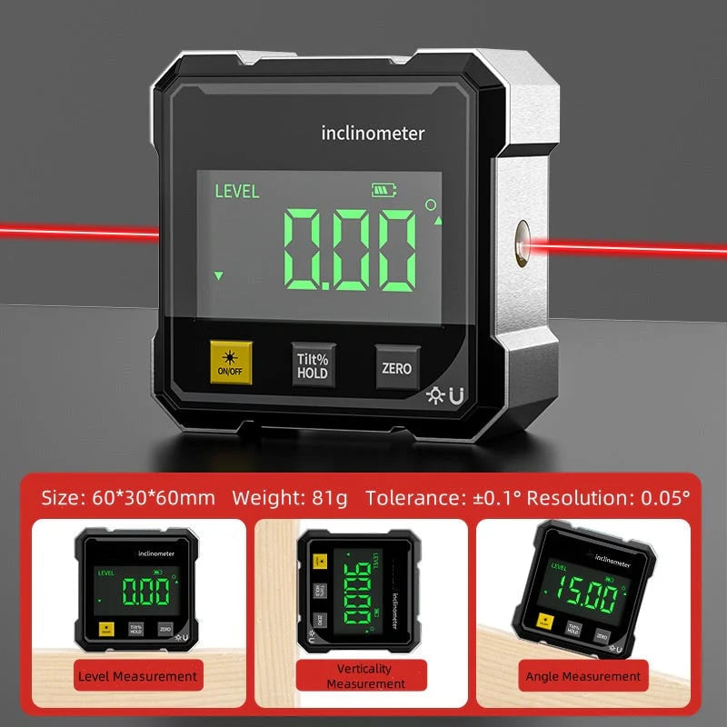 4-Side Magnetic Digital Angle Gauge with Laser