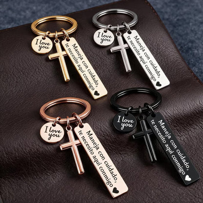 Keychain with Cross and "I Love You" Charm