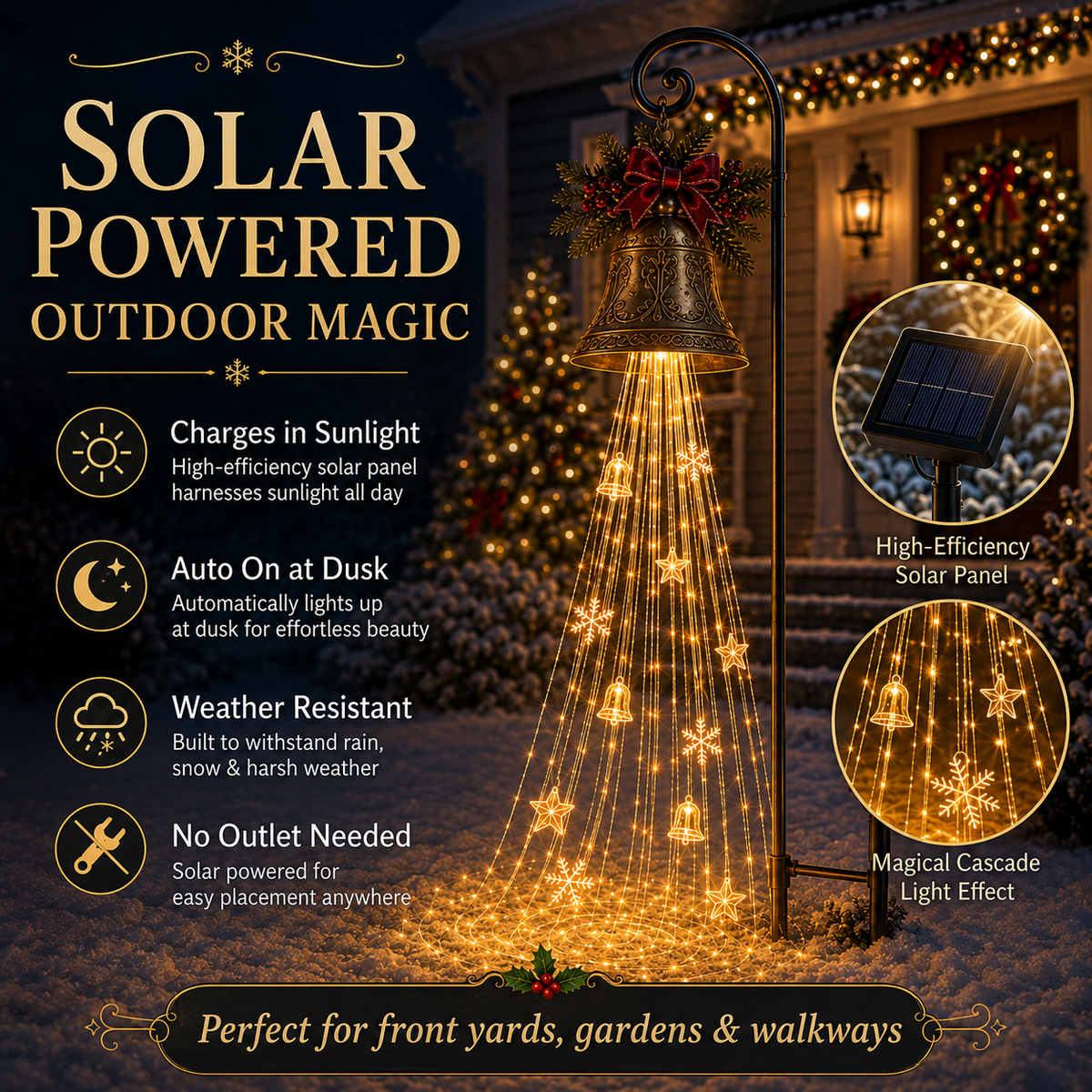 🎄🔔Christmas Bell Cascade Solar Yard Light✨